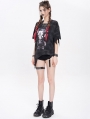 Black Gothic Printed Irregular Loose T-shirt for Women