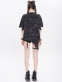 Black Gothic Printed Irregular Loose T-shirt for Women