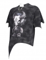 Black Gothic Printed Irregular Loose T-shirt for Women