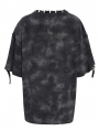 Black Gothic Print Asymmetric Distressed Loose T-shirt for Women