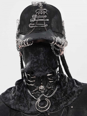 Black Gothic Skull Spiked Rivet Choker for Men