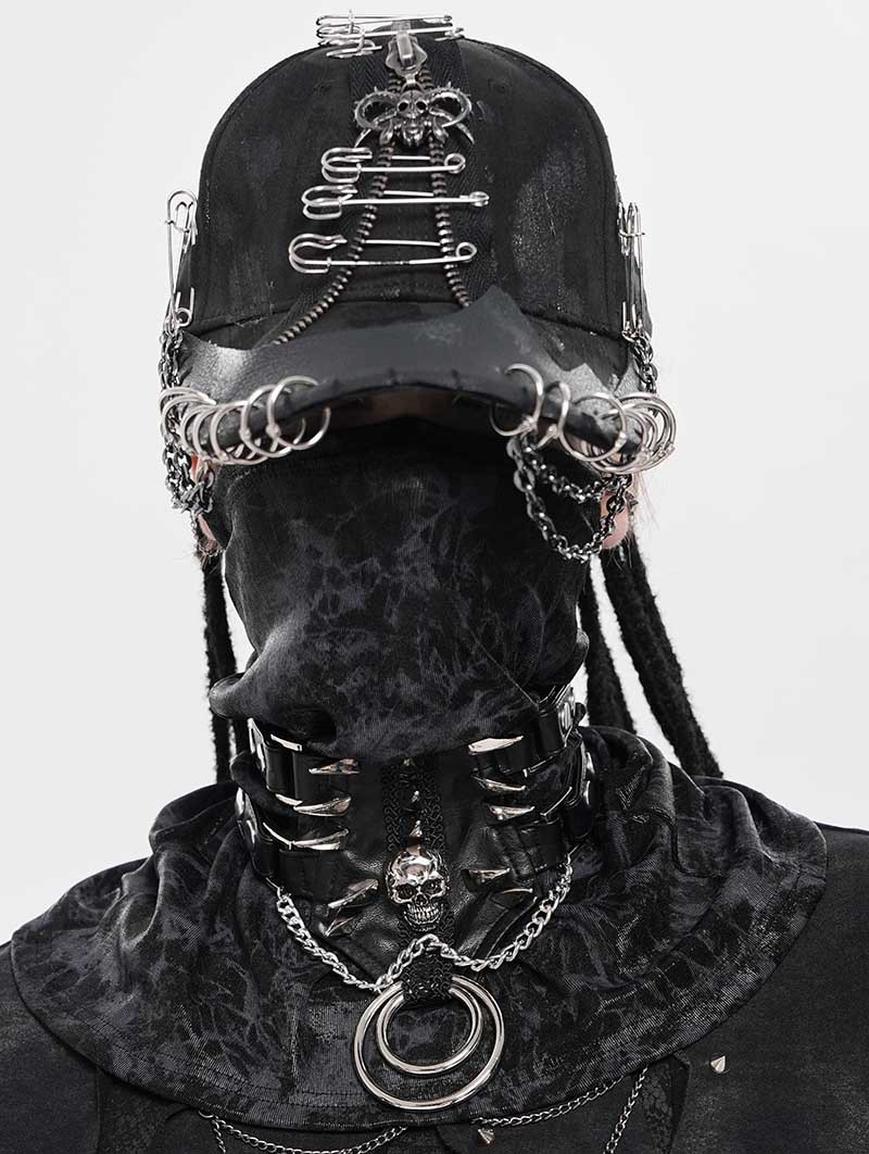 Black Gothic Skull Spiked Rivet Choker for Men