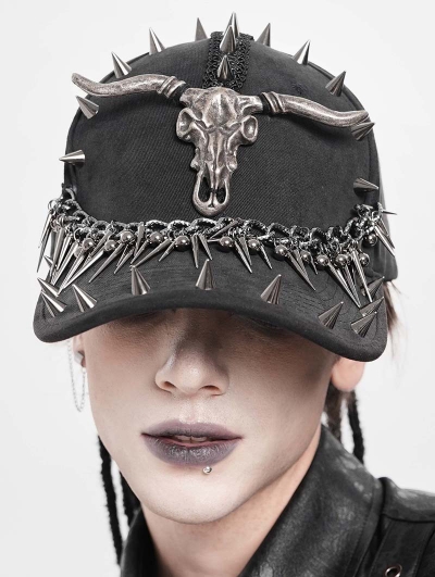 Black Gothic Punk Spike Studded Cap for Men
