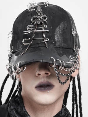 Black Gothic Punk Rock Zipper Cap for Men
