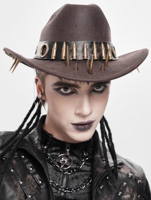 Brown Gothic Skull Punk Bullet Studded Hat for Men