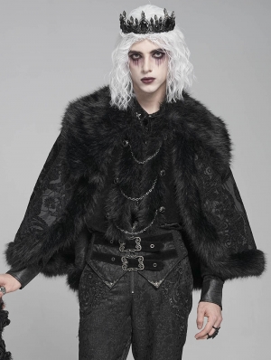 Black Gothic Retro Embroidered Faux Fur Short Cape for Men