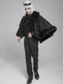 Black Gothic Retro Embroidered Faux Fur Short Cape for Men