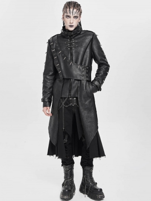 Black Gothic Punk Asymmetric Zip-Up Jacket for Men