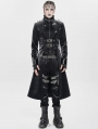 Black Gothic Punk Spiked Faux Leather Long Jacket for Men