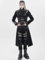 Black Gothic Punk Spiked Faux Leather Long Jacket for Men