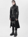 Black Gothic Punk Spiked Faux Leather Long Jacket for Men
