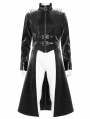 Black Gothic Punk Spiked Faux Leather Long Jacket for Men