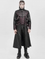 Black and Red Gothic Punk Studded Buckle Strap Long Coat for Men