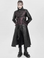Black and Red Gothic Punk Studded Buckle Strap Long Coat for Men