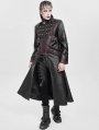 Black and Red Gothic Punk Studded Buckle Strap Long Coat for Men