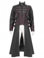 Black and Red Gothic Punk Studded Buckle Strap Long Coat for Men