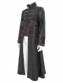 Black and Red Gothic Punk Studded Buckle Strap Long Coat for Men