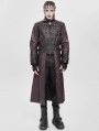 Wine Red Gothic Punk Studded Buckle Strap Long Coat for Men