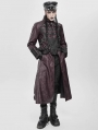 Wine Red Gothic Punk Studded Buckle Strap Long Coat for Men