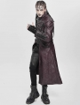 Wine Red Gothic Punk Studded Buckle Strap Long Coat for Men