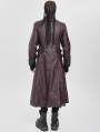 Wine Red Gothic Punk Studded Buckle Strap Long Coat for Men