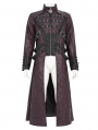 Wine Red Gothic Punk Studded Buckle Strap Long Coat for Men