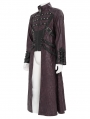 Wine Red Gothic Punk Studded Buckle Strap Long Coat for Men