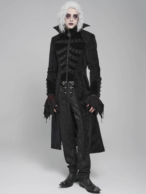 Black Retro Gothic Stand Collar Embroidered Velvet Party Coat for Men