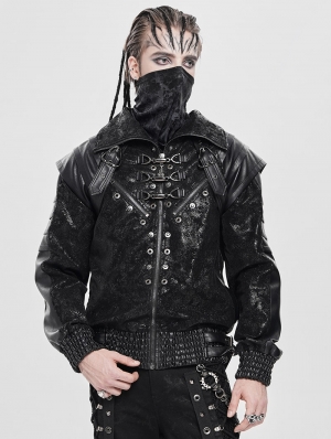 Black Gothic Punk Shirring Zip-Up Jacket for Men