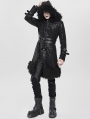 Black Gothic Punk Buckle-Up Plush Spliced Hooded Jacket for Men