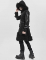 Black Gothic Punk Buckle-Up Plush Spliced Hooded Jacket for Men