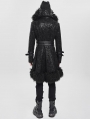 Black Gothic Punk Buckle-Up Plush Spliced Hooded Jacket for Men