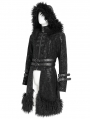 Black Gothic Punk Buckle-Up Plush Spliced Hooded Jacket for Men