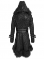 Black Gothic Punk Buckle-Up Plush Spliced Hooded Jacket for Men