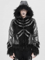 Black Gothic Punk Faux Fur Patchwork Hooded Jacket for Men