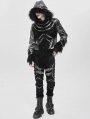 Black Gothic Punk Faux Fur Patchwork Hooded Jacket for Men