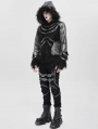 Black Gothic Punk Faux Fur Patchwork Hooded Jacket for Men