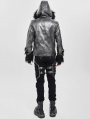 Black Gothic Punk Faux Fur Patchwork Hooded Jacket for Men