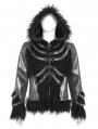 Black Gothic Punk Faux Fur Patchwork Hooded Jacket for Men