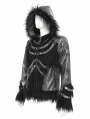 Black Gothic Punk Faux Fur Patchwork Hooded Jacket for Men