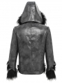 Black Gothic Punk Faux Fur Patchwork Hooded Jacket for Men