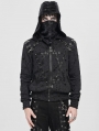 Black Gothic Punk Eyelet Hooded Distressed Jacket for Men