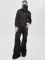 Black Gothic Punk Eyelet Hooded Distressed Jacket for Men