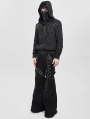 Black Gothic Punk Eyelet Hooded Distressed Jacket for Men