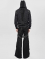 Black Gothic Punk Eyelet Hooded Distressed Jacket for Men