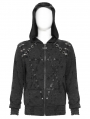 Black Gothic Punk Eyelet Hooded Distressed Jacket for Men