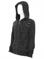 Black Gothic Punk Eyelet Hooded Distressed Jacket for Men