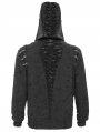 Black Gothic Punk Eyelet Hooded Distressed Jacket for Men