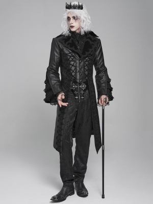 Black Retro Gothic Lace-Up Faux Leather Party Jacket for Men