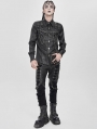Black Gothic Punk Buckle Chain Long Sleeve Shirt for Men